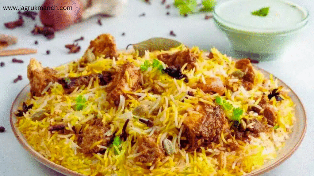 Traditional Hyderabadi Biryani Recipe served with Mirchi ka Salan and Raita
